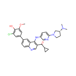 COc1cc(-c2ccc3ncc(C(=O)C4CC4)c(Nc4ccc(N5CC[C@@H](N(C)C)C5)nc4)c3c2)cc(Cl)c1O ZINC000217916314