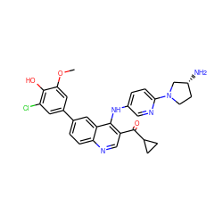 COc1cc(-c2ccc3ncc(C(=O)C4CC4)c(Nc4ccc(N5CC[C@@H](N)C5)nc4)c3c2)cc(Cl)c1O ZINC000114037137