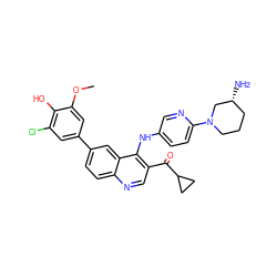 COc1cc(-c2ccc3ncc(C(=O)C4CC4)c(Nc4ccc(N5CCC[C@@H](N)C5)nc4)c3c2)cc(Cl)c1O ZINC000114037193