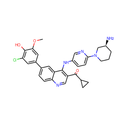 COc1cc(-c2ccc3ncc(C(=O)C4CC4)c(Nc4ccc(N5CCC[C@H](N)C5)nc4)c3c2)cc(Cl)c1O ZINC000114037192