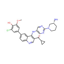 COc1cc(-c2ccc3ncc(C(=O)C4CC4)c(Nc4cnc(N5CCC[C@@H](N)C5)nc4)c3c2)cc(Cl)c1O ZINC000114034835