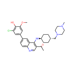 COc1cc(-c2ccc3ncc(C(C)=O)c(N[C@H]4CC[C@H](CN5CCN(C)CC5)CC4)c3c2)cc(Cl)c1O ZINC000473179746