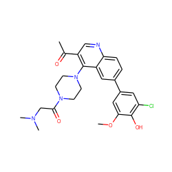 COc1cc(-c2ccc3ncc(C(C)=O)c(N4CCN(C(=O)CN(C)C)CC4)c3c2)cc(Cl)c1O ZINC000114038490