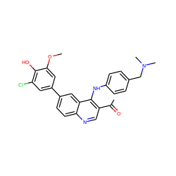 COc1cc(-c2ccc3ncc(C(C)=O)c(Nc4ccc(CN(C)C)cc4)c3c2)cc(Cl)c1O ZINC000114034057