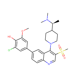 COc1cc(-c2ccc3ncc(S(C)(=O)=O)c(N4CCC([C@H](C)N(C)C)CC4)c3c2)cc(Cl)c1O ZINC000215726978