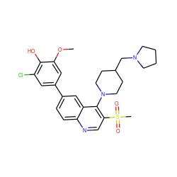 COc1cc(-c2ccc3ncc(S(C)(=O)=O)c(N4CCC(CN5CCCC5)CC4)c3c2)cc(Cl)c1O ZINC000114038565