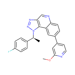 COc1cc(-c2ccc3ncc4nnn([C@@H](C)c5ccc(F)cc5)c4c3c2)ccn1 ZINC001772610396