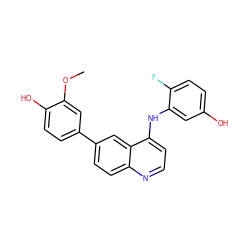 COc1cc(-c2ccc3nccc(Nc4cc(O)ccc4F)c3c2)ccc1O ZINC000142951687