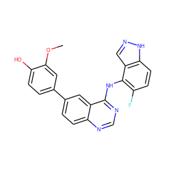 COc1cc(-c2ccc3ncnc(Nc4c(F)ccc5[nH]ncc45)c3c2)ccc1O ZINC000143030479