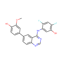 COc1cc(-c2ccc3ncnc(Nc4cc(O)c(F)cc4F)c3c2)ccc1O ZINC000143023219