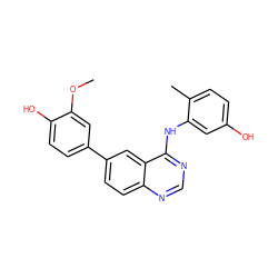 COc1cc(-c2ccc3ncnc(Nc4cc(O)ccc4C)c3c2)ccc1O ZINC000143134669