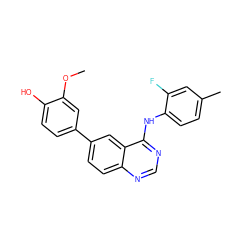 COc1cc(-c2ccc3ncnc(Nc4ccc(C)cc4F)c3c2)ccc1O ZINC000143115704