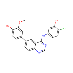 COc1cc(-c2ccc3ncnc(Nc4ccc(Cl)c(O)c4)c3c2)ccc1O ZINC000143293295