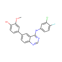 COc1cc(-c2ccc3ncnc(Nc4ccc(F)c(Cl)c4)c3c2)ccc1O ZINC000143110931