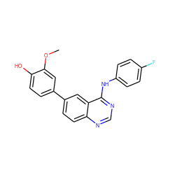 COc1cc(-c2ccc3ncnc(Nc4ccc(F)cc4)c3c2)ccc1O ZINC000143024791