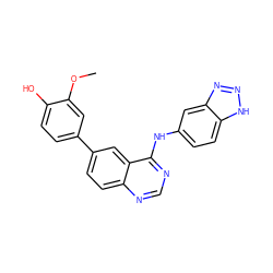 COc1cc(-c2ccc3ncnc(Nc4ccc5[nH]nnc5c4)c3c2)ccc1O ZINC000143009490