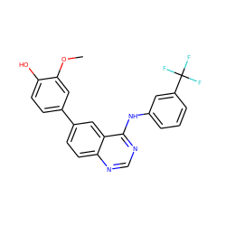 COc1cc(-c2ccc3ncnc(Nc4cccc(C(F)(F)F)c4)c3c2)ccc1O ZINC000143184437