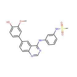 COc1cc(-c2ccc3ncnc(Nc4cccc(NS(C)(=O)=O)c4)c3c2)ccc1O ZINC000143174179