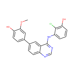 COc1cc(-c2ccc3ncnc(Nc4cccc(O)c4Cl)c3c2)ccc1O ZINC000143196129