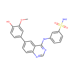 COc1cc(-c2ccc3ncnc(Nc4cccc(S(N)(=O)=O)c4)c3c2)ccc1O ZINC000143026109