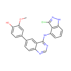 COc1cc(-c2ccc3ncnc(Nc4cccc5[nH]nc(Cl)c45)c3c2)ccc1O ZINC000143165179