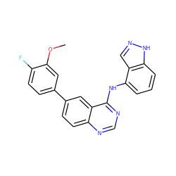 COc1cc(-c2ccc3ncnc(Nc4cccc5[nH]ncc45)c3c2)ccc1F ZINC000142926848