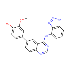 COc1cc(-c2ccc3ncnc(Nc4cccc5[nH]nnc45)c3c2)ccc1O ZINC000143048600