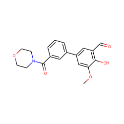 COc1cc(-c2cccc(C(=O)N3CCOCC3)c2)cc(C=O)c1O ZINC000169699644