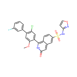 COc1cc(-c2cccc(F)c2)c(Cl)cc1-c1[nH]c(=O)cc2cc(S(=O)(=O)Nc3ccon3)ccc12 ZINC001772619231