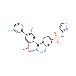 COc1cc(-c2cccc(F)c2)c(Cl)cc1-c1c(N)nnc2cc(S(=O)(=O)Nc3ccon3)ccc12 ZINC001772627901