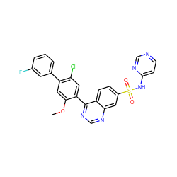 COc1cc(-c2cccc(F)c2)c(Cl)cc1-c1ncnc2cc(S(=O)(=O)Nc3ccncn3)ccc12 ZINC000215523833