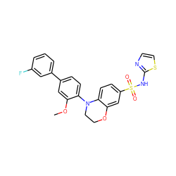 COc1cc(-c2cccc(F)c2)ccc1N1CCOc2cc(S(=O)(=O)Nc3nccs3)ccc21 ZINC000220219934