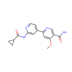 COc1cc(-c2ccnc(NC(=O)C3CC3)c2)ncc1C(N)=O ZINC000299870090