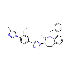 COc1cc(-c2cn([C@@H]3CCc4ccccc4N(Cc4ccccc4)C3=O)nn2)ccc1-n1cnc(C)c1 ZINC000146657529