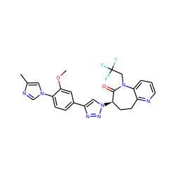 COc1cc(-c2cn([C@@H]3CCc4ncccc4N(CC(F)(F)F)C3=O)nn2)ccc1-n1cnc(C)c1 ZINC000147242893