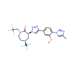 COc1cc(-c2cn([C@H]3C[C@@H](C(F)(F)F)CCN(CC(F)(F)F)C3=O)nn2)ccc1-n1cnc(C)c1 ZINC000084616183