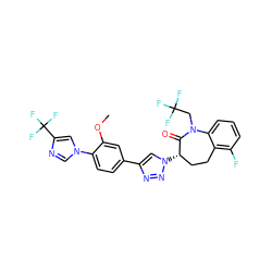 COc1cc(-c2cn([C@H]3CCc4c(F)cccc4N(CC(F)(F)F)C3=O)nn2)ccc1-n1cnc(C(F)(F)F)c1 ZINC000147510011