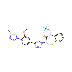 COc1cc(-c2cn([C@H]3CSc4ccccc4N(CC(F)(F)F)C3=O)nn2)ccc1-n1cnc(C)c1 ZINC000473096880