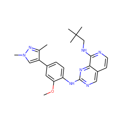 COc1cc(-c2cn(C)nc2C)ccc1Nc1ncc2ccnc(NCC(C)(C)C)c2n1 ZINC000207611767