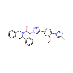 COc1cc(-c2cn(CC(=O)N(Cc3ccccc3)[C@H](C)c3ccccc3)nn2)ccc1-n1cnc(C)c1 ZINC000084635095