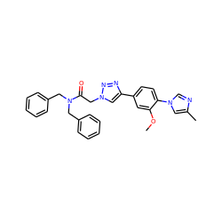 COc1cc(-c2cn(CC(=O)N(Cc3ccccc3)Cc3ccccc3)nn2)ccc1-n1cnc(C)c1 ZINC000084633024