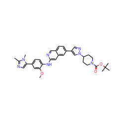 COc1cc(-c2cnc(C)n2C)ccc1Nc1cc2cc(-c3cnn(C4CCN(C(=O)OC(C)(C)C)CC4)c3)ccc2cn1 ZINC000207733811