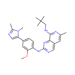 COc1cc(-c2cnc(C)n2C)ccc1Nc1ncc2cc(C)nc(NCC(C)(C)C)c2n1 ZINC000207633601