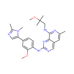 COc1cc(-c2cnc(C)n2C)ccc1Nc1ncc2cc(C)nc(NCC(C)(C)OC)c2n1 ZINC000224158015