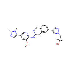 COc1cc(-c2cnc(C)n2C)cnc1Nc1cc2cc(-c3cnn(CC(C)(C)O)c3)ccc2cn1 ZINC000207767459
