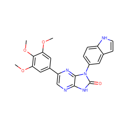 COc1cc(-c2cnc3[nH]c(=O)n(-c4ccc5[nH]ccc5c4)c3n2)cc(OC)c1OC ZINC000096285237