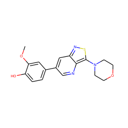 COc1cc(-c2cnc3c(N4CCOCC4)snc3c2)ccc1O ZINC000299851826