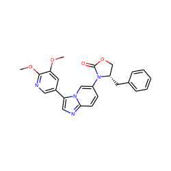 COc1cc(-c2cnc3ccc(N4C(=O)OC[C@@H]4Cc4ccccc4)cn23)cnc1OC ZINC000113764753