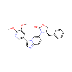 COc1cc(-c2cnc3ccc(N4C(=O)OC[C@H]4Cc4ccccc4)cn23)cnc1OC ZINC000113760053