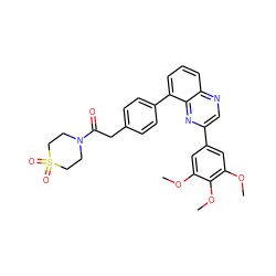 COc1cc(-c2cnc3cccc(-c4ccc(CC(=O)N5CCS(=O)(=O)CC5)cc4)c3n2)cc(OC)c1OC ZINC000049781099